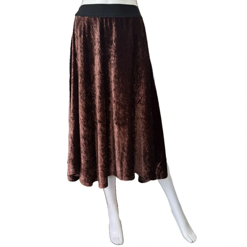 Calvin Klein Women's Elegant Textured Velvet Brown Midi Skirt NWT